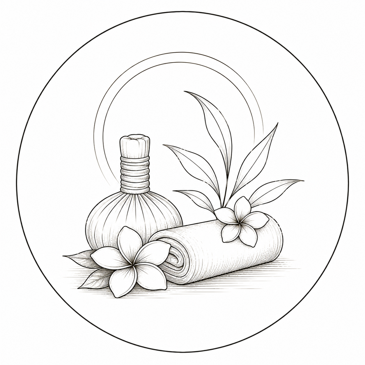 Ilustracija tajskega zeliščnega obkladka in zvite brisače